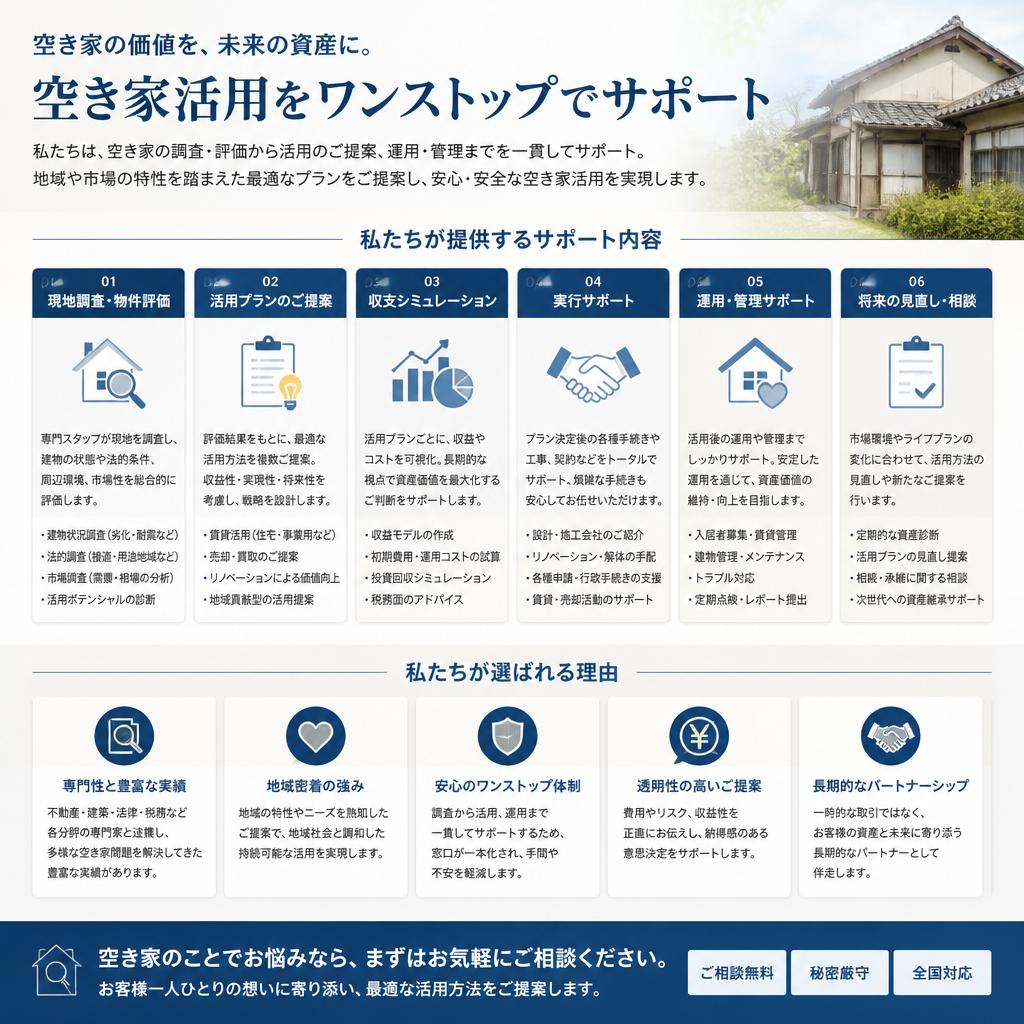 私たちのサポートで実現する空き家活用