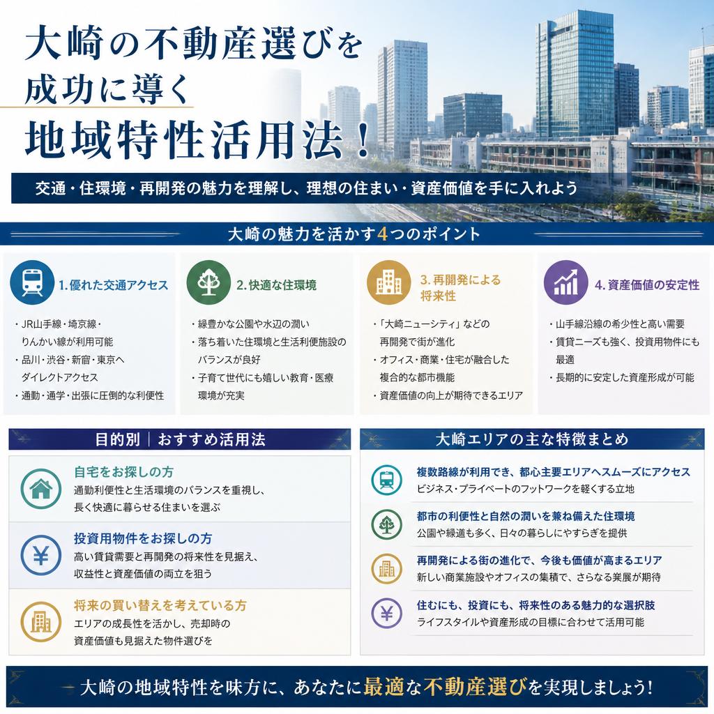 大崎の不動産選びを成功に導く地域特性活用法！